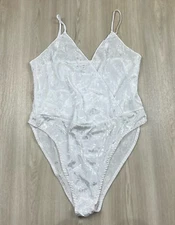 Vintage Delicates White Satin Lingerie Teddy Bodysuit Made in USA Medium