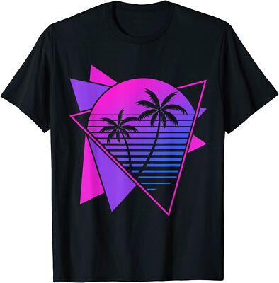 Retro 80s Vaporwave Aesthetic Palm Trees 90s Great Tee T-Shirt Size S-5XL