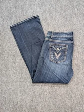 Vigoss Jeans Womens 20 Blue Bootcut Embellished Pockets Stretch Denim Mid Rise