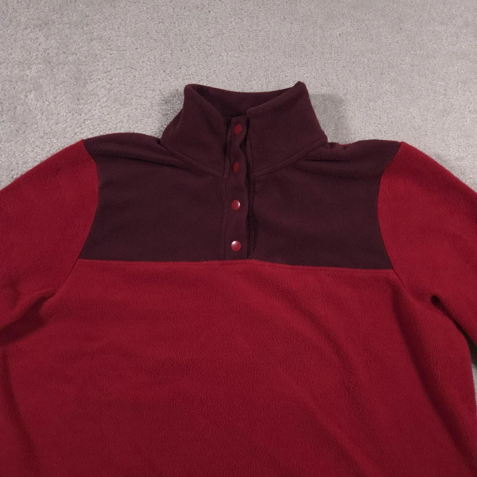 Cuddl Duds Pullover Womens Large Red Maroon Fleece Snap Front Warm Cozy Pockets Foto 3 de 4