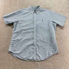 Ralph Lauren Button Down Shirt Mens XL Green Blue Check Classic Fit Short Sleeve