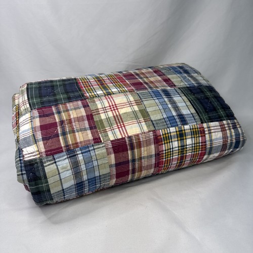 NAUTICA PATCHWORK MADRAS PLAID TWIN Quilt 64X82 100% Cotton