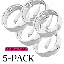 5X Lot For Samsung/iPhone 15 16 17 PD 60W USB-C to USB C Cable Fast Charger 6FT