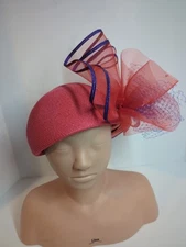 Red Hat Society Jacylyn Smith  Cocktail Hat Red & Purple Tulle Rhinestones