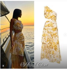 Zimmermann White Yellow Asymmetric Floral Printed Cut-Out Dress Sz 1 8 10