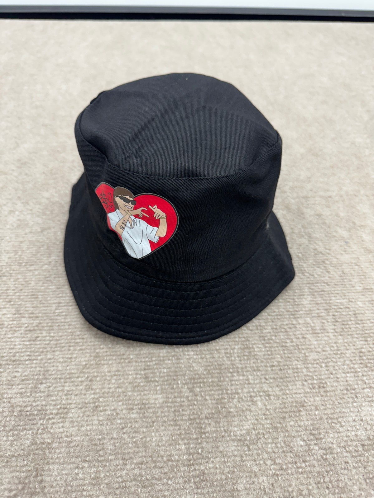 Solid Black Graphic Print Bucket Hat for Men & Women One Size