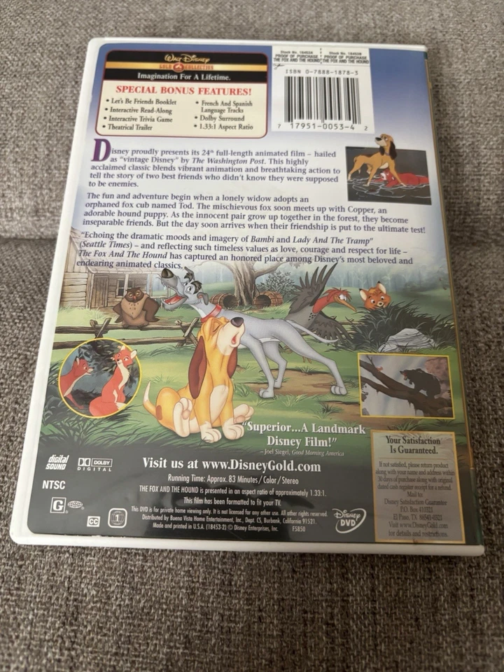 The Fox and the Hound (DVD, 2000, Gold Collection) With Insert Walt Disney - Image 2 of 3