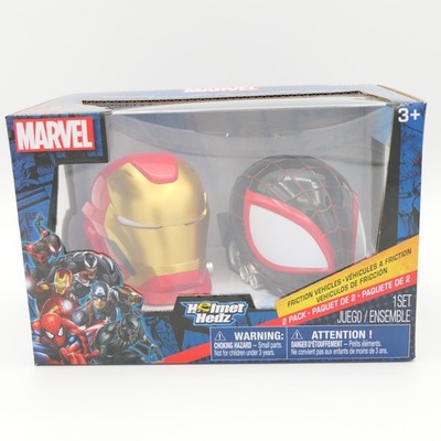 Jam'N Helmet Hedz Marvel Friction Vehicles Iron Man & Miles Morales 2 Pack Toys