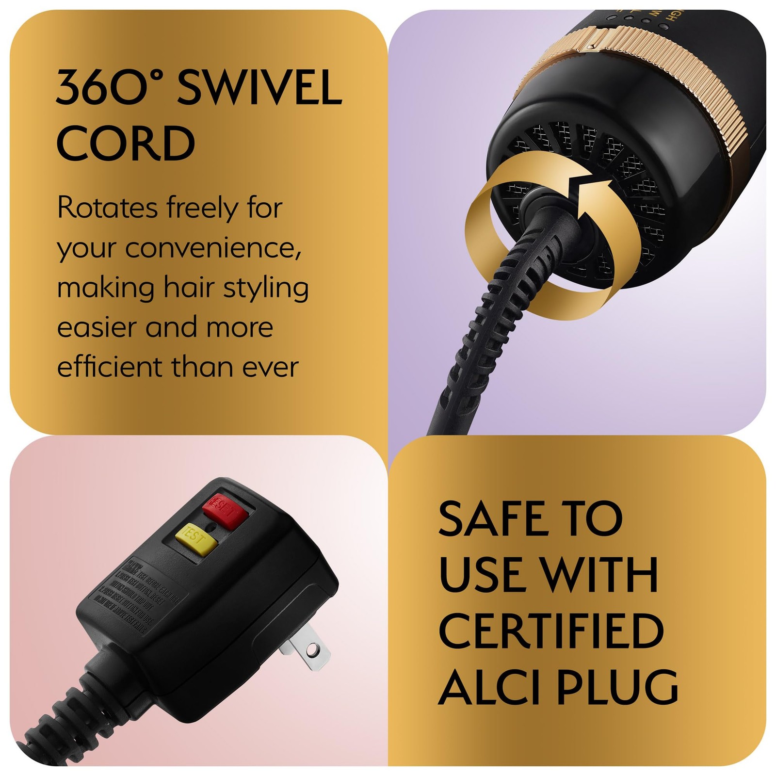 Professional Blowout Hair Dryer Brush, Black Gold Dryer and Volumizer, Hot Ai...