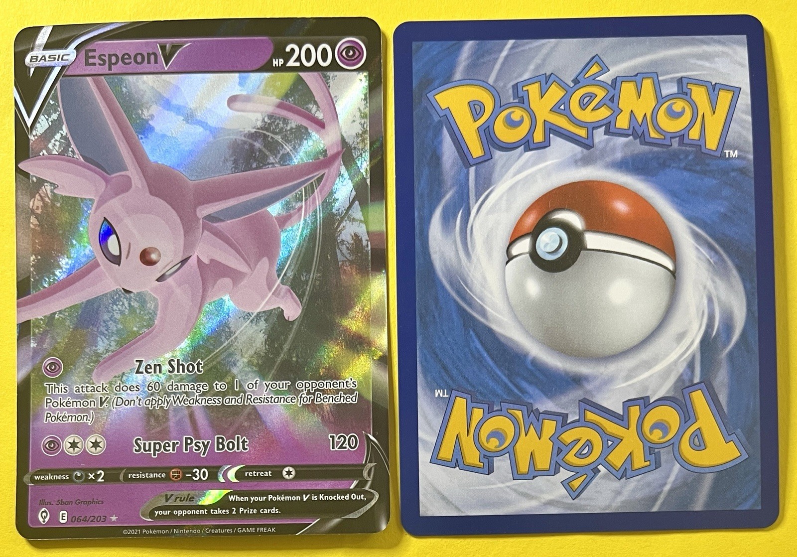 Espeon V 2021 Pokemon Sword & Shield Evolving Skies HOLO FULL ART 64/203