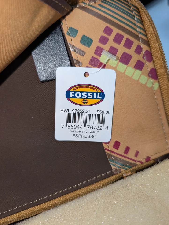 Cartera sin asas Fossil Passport ID de viaje marrón cuero completo cremallera Foto 4 de 4