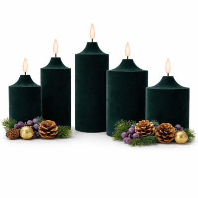 ELAMBIA 5 LED-Kerzen Samt-Oberfläche Flamme Luma, Timer Höhe 12,5cm - 17,5cm