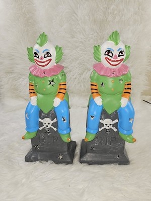 2 Rare Killer Clowns Halloween Decor Discontinued Light Up Table Circus Clown