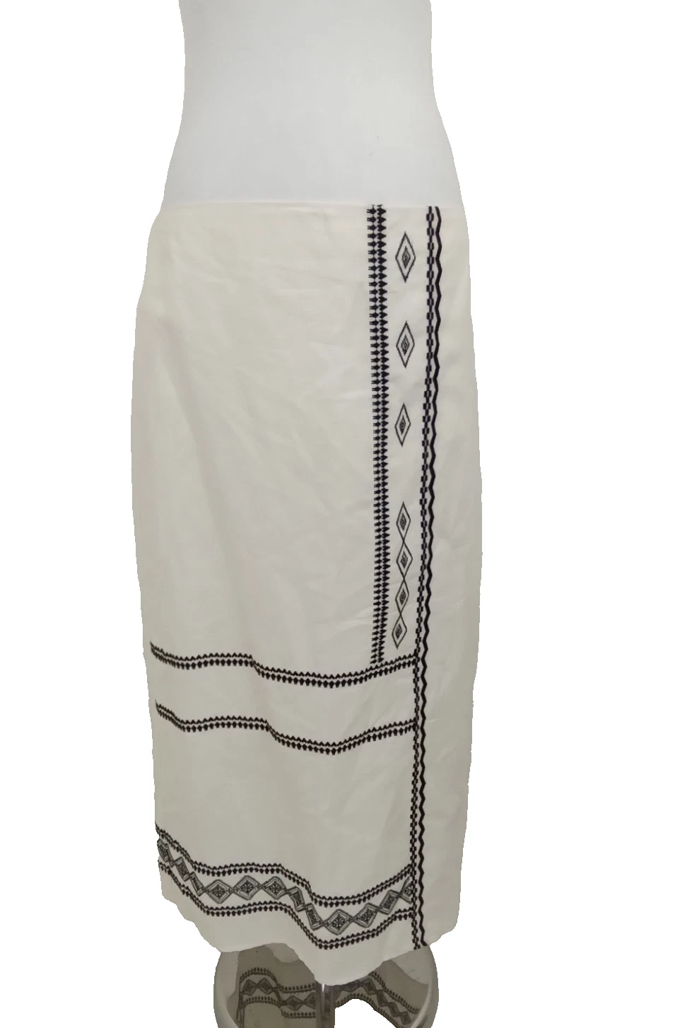 M&S Women's Skirt Size 12 Ivory Embroidered Linen Blend Side Slit Lined Used