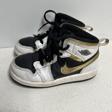 Nike Air Jordan 1 Retro Mid TD White Gold Black Shoes Boys Kids Toddler Size 8C