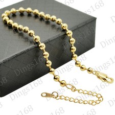 Unisex Genuine Classic 18K Yellow Gold Filled 4mm Bead Chain Bracelet 7" 2" inch