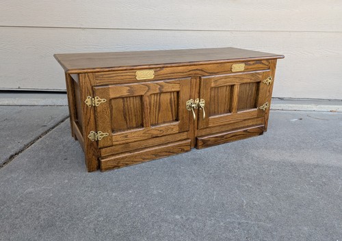 Vintage White Clad Oak Wood Ice Box Coffee Table - 2-Door Cabinet Storage