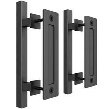 SMARTSTANDARD 2PC 12" Barn Door Handle Set, Rustic Black, Pull & Flush Door P...