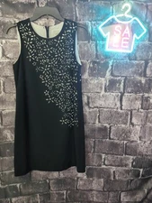 Calvin Klein Mini Sheath Dress Size 6 Black Floral Laser Cut Out EUC!      [LF9]