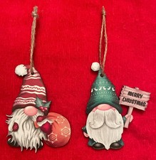 2 Pieces Christmas Gnome Wooden Hanging Ornaments 3.54" x2.36" -NEW