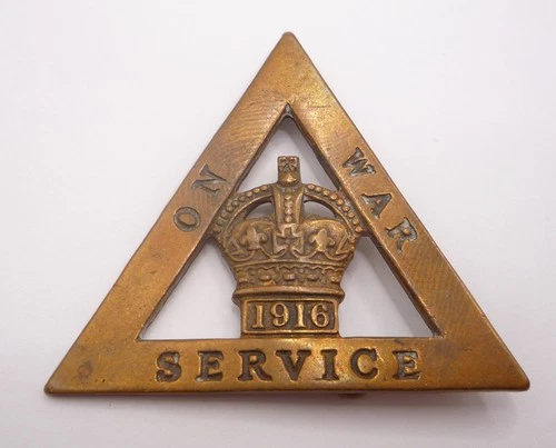 WW1 ON WAR SERVICE 1916 LAPEL BADGE - JR GAUNT NO 473914