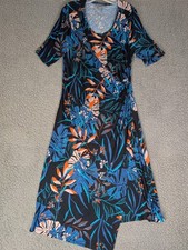 Kate Mallory Maxi Dress Size Xl Faux Wrap Jersey Tropical Floral Black Beach Kate Mallory Maxi Dress Size Xl Faux Wrap Jersey Tropical Floral Black Beach