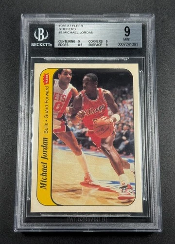 MICHAEL JORDAN 1986 86-87 FLEER #8 STICKER ROOKIE CARD MINT BGS 9 CHICAGO BULLS