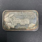 1980 Welcome Baby Art Bar-Bunny & Blocks 1 Troy oz.999 Silver by Madison Mint