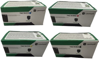 Set of 4 Geniune Lexmark High-Yield Toners CMYK 74C1HC0, 74C1HM0,74C1HY0,74C1HK0