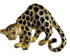 Vtg Park Lane Leopard Cheetah Figural Brooch Book Piece Enamel Cat Pin Pendant