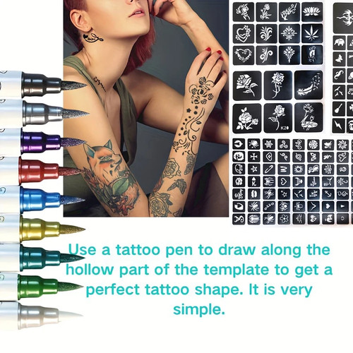 Temporary Skin Tattoo Pen with 10 Colors,Long-Lasting Colors,Dual-Ended Design - Picture 3 of 13