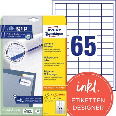 AVERY Zweckform Etiketten 6121 weiß 38,0 x 21,2 mm, 30 Blatt