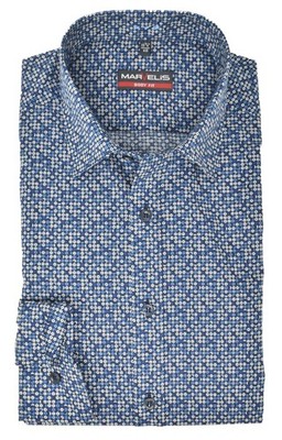 Marvelis Herren Businesshemd Body Fit Kent Kragen Langarm Muster Blau/Weiß