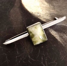 Vintage British Green Marble Sterling Silver Brooch 3.8g Jewelry Fashion
