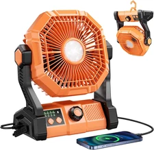 Camping Fan With 8 Speeds, 10000mAh Battery Operated Fan With LED Lantern, Outdo