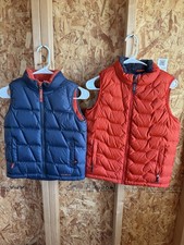 Lot Of 2 LL Bean Boys Puffer Vest Size Medium And Large Navy/Orange