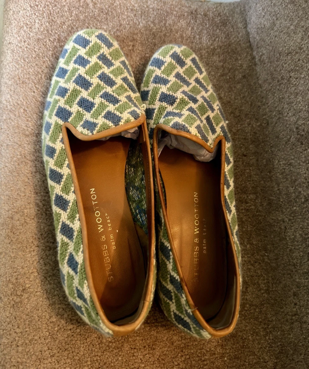 Stubbs & Wootton Men’s Green Wool Tartan Plaid Loafers Embroidered Horses Sz 14 Stubbs & Wootton products for sale | eBay main image 4