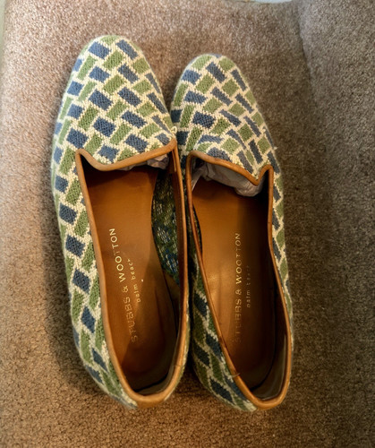 Stubbs & Wootton Womens Needlepoint Slip-On Loafer Flats Geometric US 9