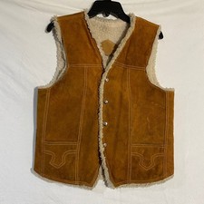 Vintage Western Suede Vest Faux Shearling Lined Brown Boho Cowboy