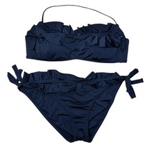 J. Crew Large 2-Piece Navy Blue Ruffle Bikini Top  Bikini Bottom With Ties