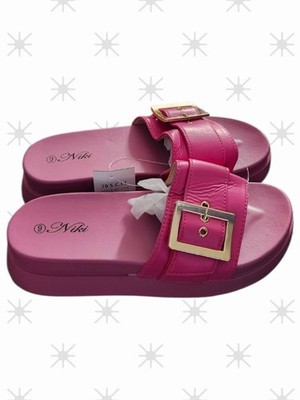 Woman's Fashion Platform Slide With Buckle Sandals Size 9p