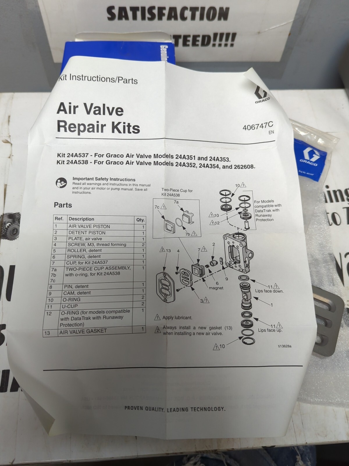 GRACO,24A58 D15B,AIR VALVE REPAIR KIT NOS eBay