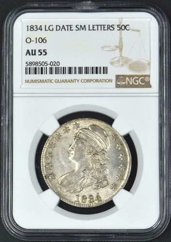 1834 CAPPED BUST HALF DOLLAR - NGC 0-106 AU 55