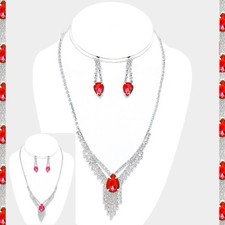 Crystal Rhinestone Evening Wedding Statement Necklace Set Teardrop Fringe Bib