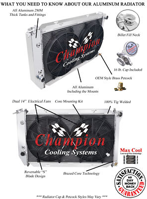Rel Champion 3 Row Radiator 28'',2 14'' Fans for 1972 - 1976 Ford Torino V8 Eng