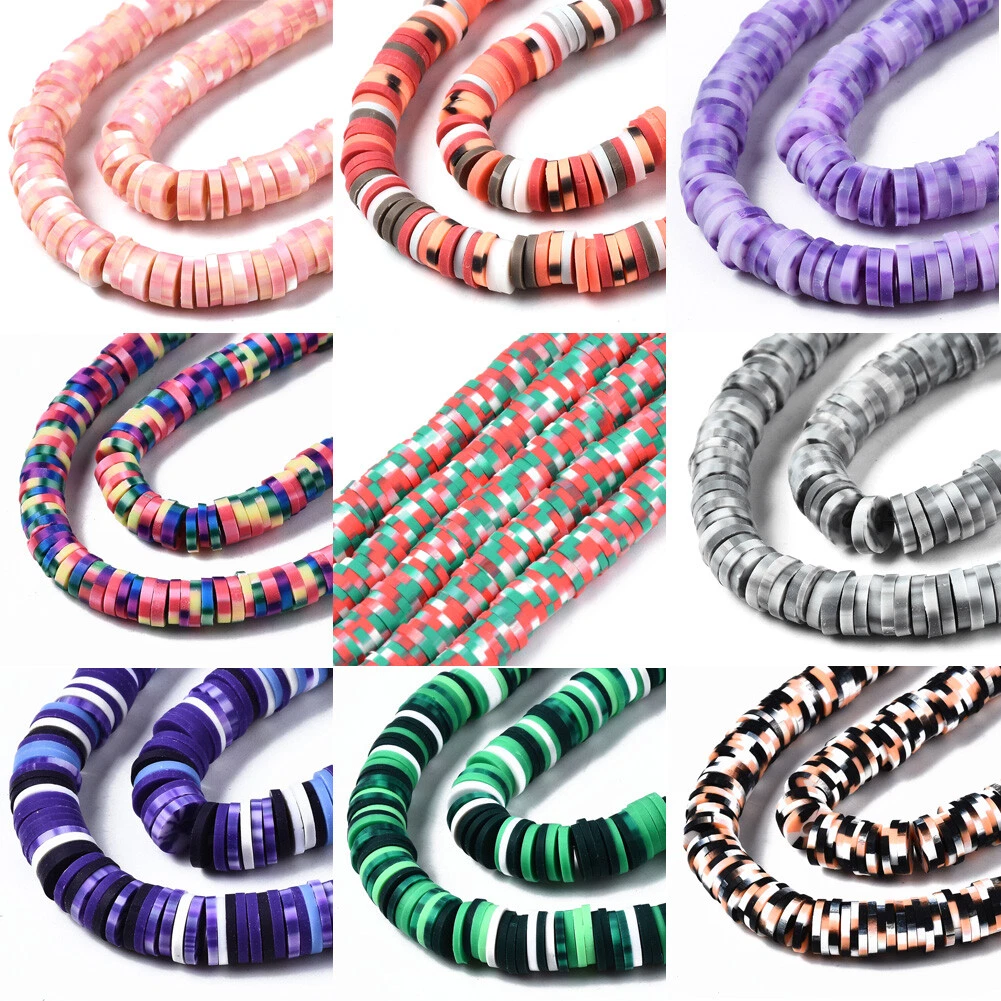 10strands Polymer Clay Beads 4mm-8mm Speckled Colorful Flat Round Heishi  Bead