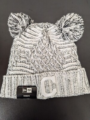 Cleveland Guardians New Era Womens White Gray Beanie Dual Pom MLB Knit Hat Cap