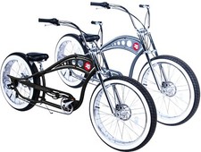 26" Shimano 7 Speed Cruiser bike Fat Tires Disc Brakes Chopper Stretch Bicycle