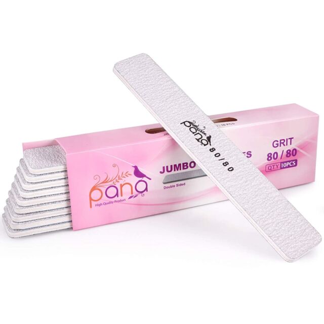 10pcs - PANA Jumbo Double-Sided Emery Nail File for Manicure Pedicure Natural