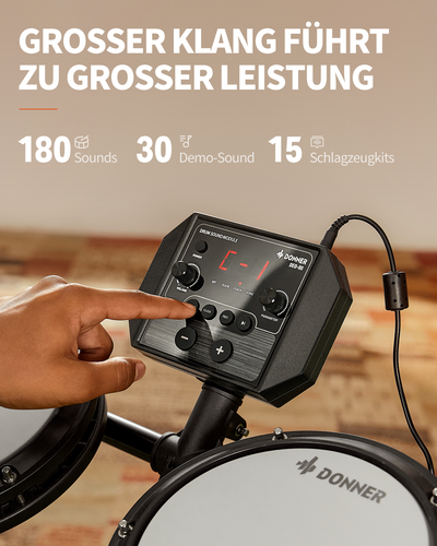 Donner DED-80 E-Drum Set – 5 Drums, 3 Becken, mit Hocker, Kopfhörer & 180 Sounds - Bild 3 von 7